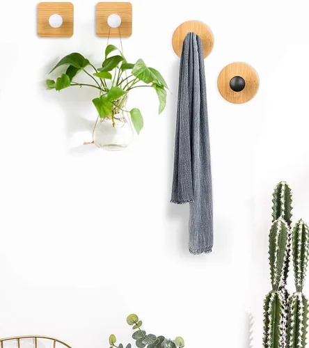 Miniatura 2 de Ganchos de madera para colgar en la pared, para colgar en la puerta, para ropa, autoadhesivos, para cortina de ducha de madera, gancho decorativo