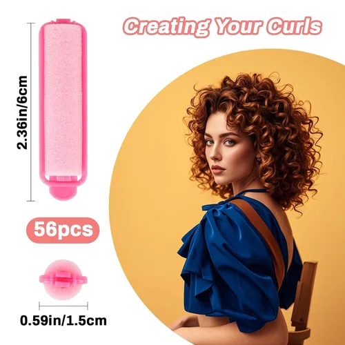 Miniatura 2 de MAQIHAN 56 rodillos de espuma para el cabello, rodillos de esponja de 0.59 pulgadas para rizadores de cabello sin calor para cabello corto/largo