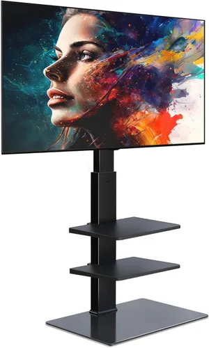 Miniatura 10 de FITUEYES Soporte de TV de suelo para TV de 32 a 75 pulgadas con toma de corriente, soporte de TV alto para dormitorio, sala de estar con base