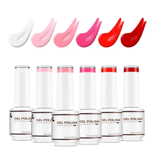 Miniatura 12 de Nicedeco Esmalte de uñas de gel sin hema, 6 colores, sin crueldad, vegano, rojo, borgoña, rojo, brillante, esmalte de uñas en gel para manicura