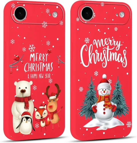Miniatura 21 de Paquete de 2 bonitas fundas de Navidad para iPhone de 13/14 pulgadas, diseño de muñeco de nieve rojo, diseño de animales de Feliz Navidad, silicona