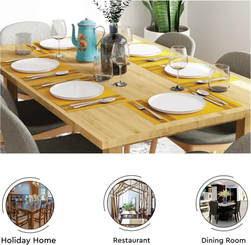 Miniatura 6 de Encasa XO Juego de 6 manteles individuales de comedor, color amarillo escalera, tapete de mesa de algodón acanalado fino, tamaño 18 x 13 pulgadas