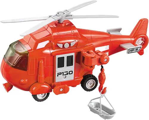 OMGTOY Helicóptero militar, avión de la fuerza aérea de juguete con cesta colgante luces y sonidos para niños (rojo)