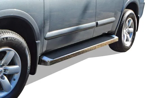 Miniatura 10 de APS Estribos de rueda a rueda con recubrimiento en polvo negro de 5 pulgadas, escalones laterales compatibles con Nissan Titan 2004-2025 Crew Cab