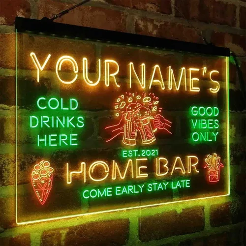 Miniatura 7 de Tazas de cerveza personalizadas para bar en casa, letrero de luz LED de neón tricolor, nombre personalizado, fecha, texto, cita, fuente verde, rojo