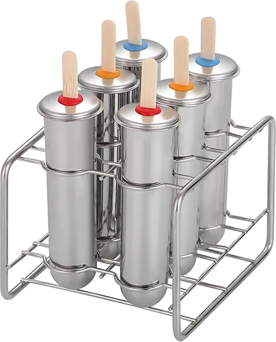 Miniatura 12 de Moldes de paletas de acero inoxidable, juego de 6 moldes para hacer helados, moldes de paletas caseras reutilizables de metal con palos y bolsas