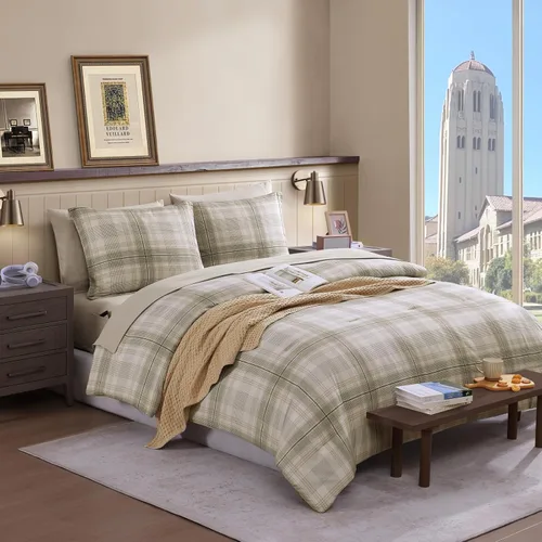 Miniatura 8 de AMBERSPACE Juego de edredón tamaño matrimonial, juego de ropa de cama a cuadros azul gris de 7 piezas para niños, niñas y adolescentes, juego
