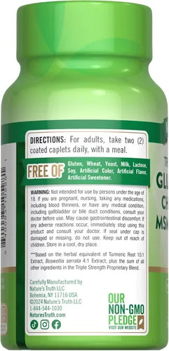 Miniatura 7 de Complejo glucosamina condroitina MSM 60 cápsulas Suplemento de triple fuerza con cúrcuma Suplemento sin OMG y sin gluten por Nature's Truth