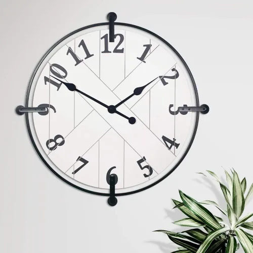 Miniatura 4 de Presentime & Co Farmhouse Series - Reloj de puerta de granero, 24 pulgadas, silencioso, sin ticks, hierro forjado sólido con diseño Shiplap