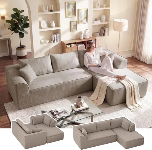 Miniatura 13 de Vesgantti 106" Boneless Couch with Chaise, U Shaped Deep Seat Comfy Cloud Modular Sofa Chenille Memory Foam Sectional Couches for Living Room