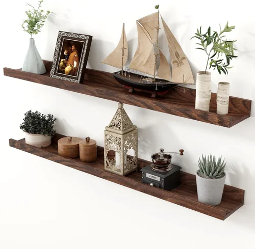 Miniatura 29 de Axeman Repisa para Cuadros de Roble, Estantes Flotantes de 24 Pulgadas, Juego de 2, Estantes de Pared de Madera de Roble Macizo con Reborde, Negro