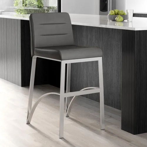 Miniatura 7 de Zuri Furniture Lynx Taburete de bar contemporáneo con base de metal, color gris