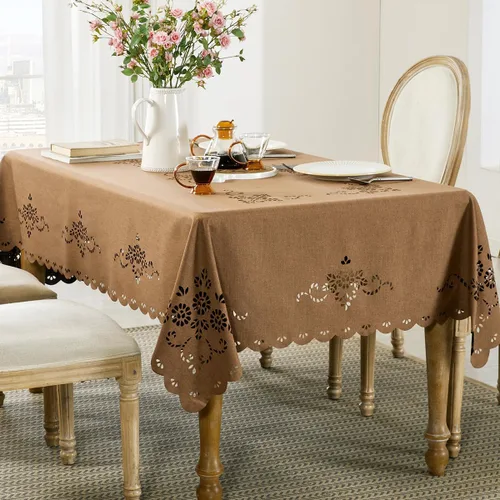 Miniatura 12 de Wracra Mantel redondo de macramé impermeable, estilo lino de granja, resistente a las arrugas, lavable, para interiores y exteriores