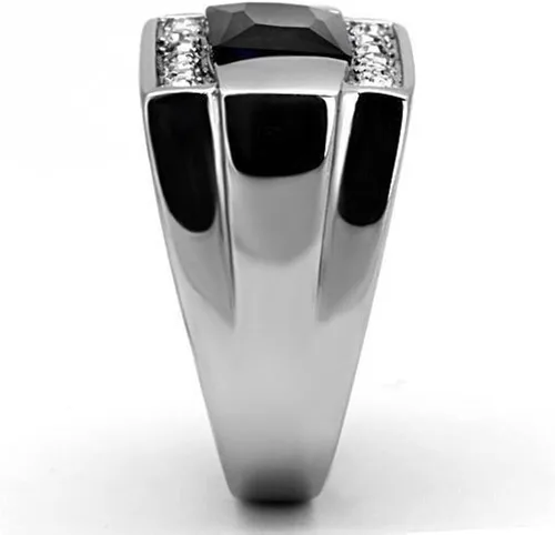 Miniatura 4 de Anillo Color Plata para Hombres y Ninos de Acero Inoxidable Piedra Zafiro