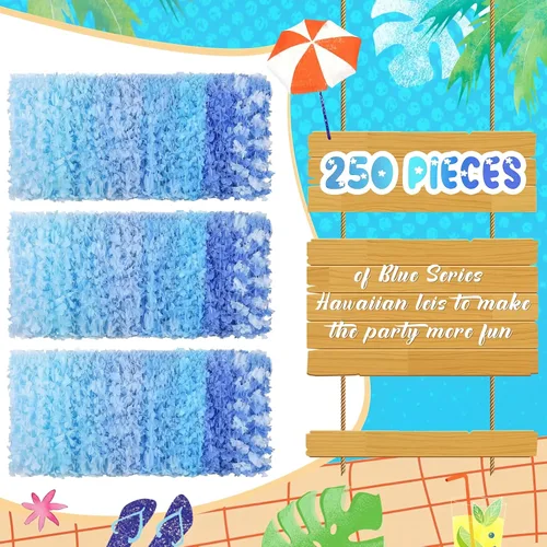 Miniatura 5 de Jexine 250 piezas de collar floral hawaiano a granel tropical Luau Leis verano playa floral para decoración de fiesta de cumpleaños, bodas y Azul