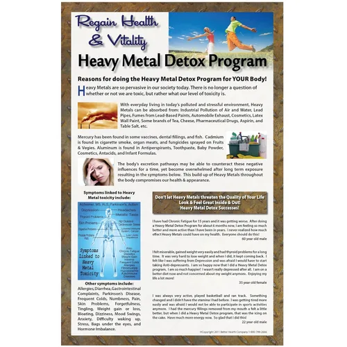 Better Health Company Heavy Metal Detox 11 X 17 pulgadas laminado cartel promocional para promover cualquier baño de desintoxicación de pies de