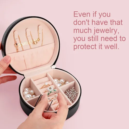 Miniatura 5 de Smileshe Joyero de viaje, mini organizador portátil con cremallera, de piel sintética, pequeñas cajas de almacenamiento para anillos, aretes