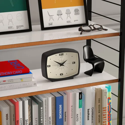 Miniatura 5 de JONES CLOCKS® Reloj de Escritorio Film Diseño Rectangular Retro Negro Diseño Retro, Combinando Estilo de Mediados de Siglo con un Acabado