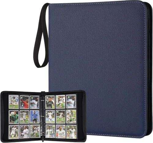 Miniatura 39 de GERMUN Carpeta de tarjetas de poliuretano, 16 bolsillos, carpetas de soporte premium para más de 1000 tarjetas, álbum de bolsillo de doble cara