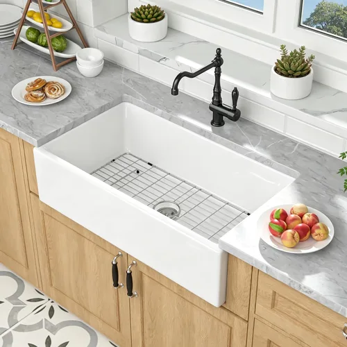 Miniatura 11 de Mocoloo Fregadero de cocina blanco de 24 x 18 pulgadas, fregadero de cocina blanco de montaje inferior reversible, delantal plano frontal, arcilla
