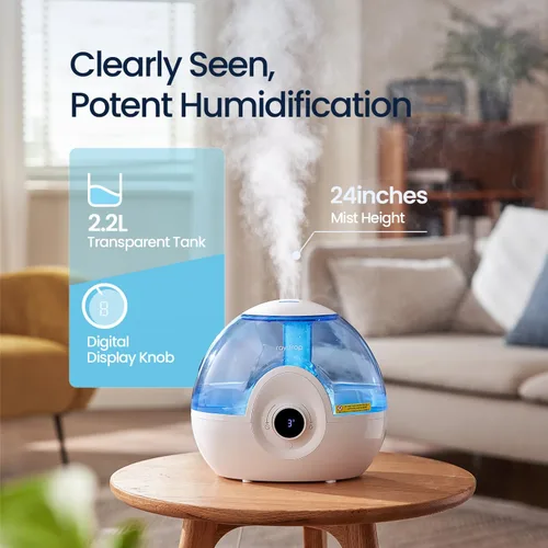 Miniatura 2 de raydrop Humidificadores de 2.2L para dormitorio, humidificadores de niebla fría con temporizador, perilla digital, humidificador pequeño silencioso