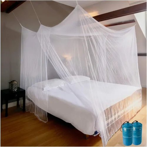 Miniatura 7 de EVEN NATURALS Mosquitera de lujo para cama doble a King Size con dosel Casa de malla para acampar Malla más fina – 300 agujeros por pulgada