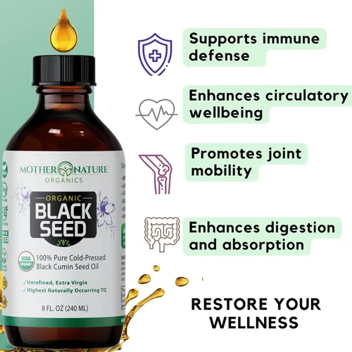 Miniatura 7 de Aceite de semilla negra USDA orgánico de Mother Nature, alto contenido de TQ 2%, prensado en frío, Nigella Sativa sin refinar, Omega 3 6 9