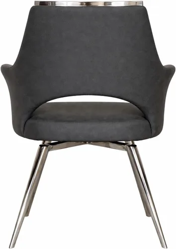 Miniatura 6 de Atlas Silla de comedor giratoria tapizada con brazos Asiento acolchado de cocina Patas cromadas pulidas en base giratoria Tapicería de tela