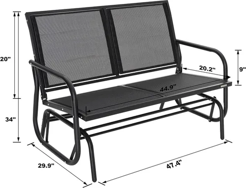 Miniatura 5 de NUU GARDEN Banco planeador para 2 personas para exteriores, silla de columpio para patio con marco de acero recubierto de polvo y tela de asiento