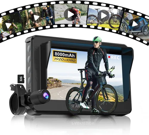 PARKVISION Cámara de Vista Trasera para Bicicleta, Monitor de 4.3'' 1080P con Protector Solar, Batería de 8000mAh, Grabación en Bucle, Tarjeta TF de