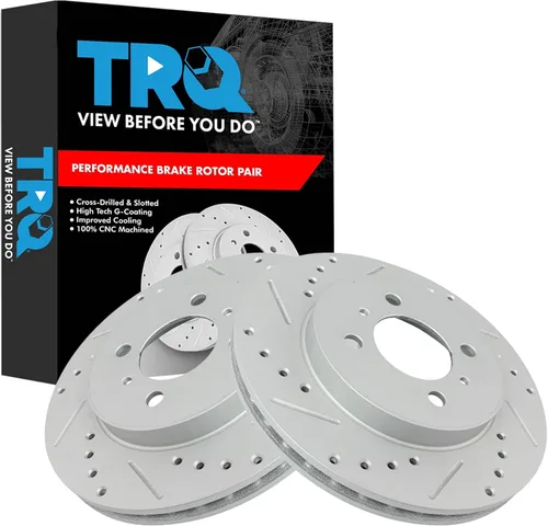 Miniatura 56 de TRQ Juego de rotores de freno trasero con revestimiento G sólido perforado ranurado compatible con Volvo S60 2001-2009 1999-2006 S80 2001-2007 V70