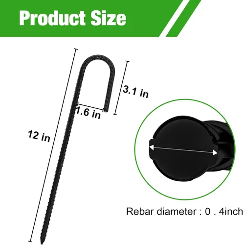 Miniatura 2 de ERYTLLY Estacas de Varilla Corrugada de 12 Pulgadas con Gancho en J, Estacas de Metal Galvanizado Resistente para Suelo, Barril, Carpa, Juego