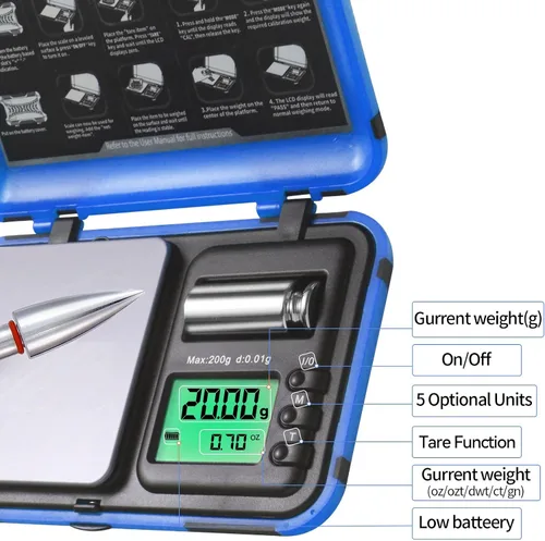Miniatura 2 de Báscula de tiro con arco de doble unidad y pantalla HD, escala digital LCD de flechas de bolsillo, escala de 7.05 oz x 0.00 oz de gramos, mini
