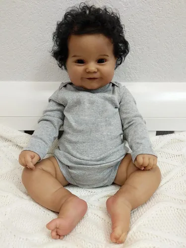 Angelbaby Muñeca de Bebé Reborn Afroamericano Realista Niño Negro, 20 pulgadas de Vida Real Silicona Suave con Peso Sonrisa Muñeca de Bebé Recién