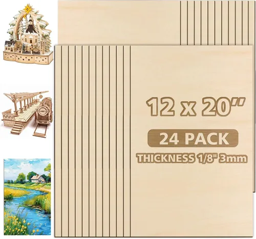 Miniatura 10 de Adrattnay Hojas de Tilo de 3mm - 3/8 x 30,5 x 30,5 cm, 24 piezas de madera contrachapada cuadrada de tilo para corte láser y grabado DIY, grabado