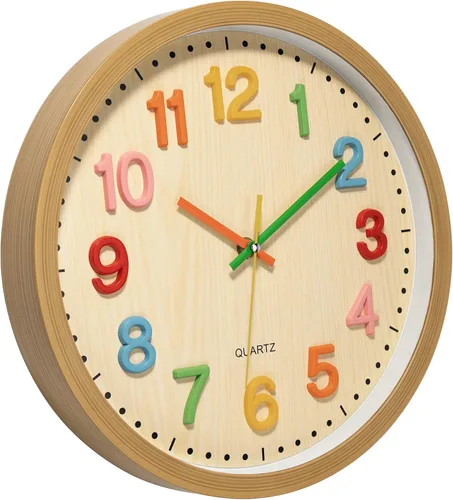 Miniatura 4 de Foxtop Reloj de pared silencioso para niños, funciona con pilas, sin tictac, reloj colorido para niños, para aula, sala de juegos, habitación