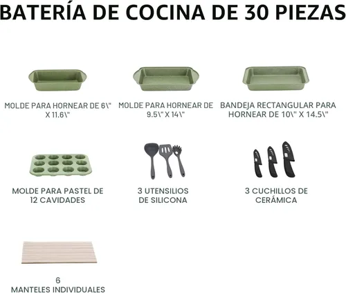 Miniatura 9 de MAISON ARTS Juego de 30 piezas de ollas y sartenes antiadherentes, juego de utensilios de cocina y de horneado con revestimiento de granito Verde