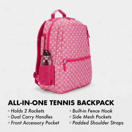 Miniatura 2 de Thorza Mochila de raqueta de tenis para mujer – Bolsa de tenis ligera que almacena 2 raquetas, pelotas y equipo deportivo – Mochila
