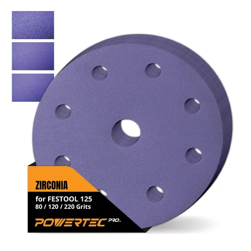 Miniatura 10 de POWERTEC PRO 45900C-45 - Disco de lijado surtido de 9 agujeros de 5 pulgadas, grano 80/120/220, discos de respaldo de gancho y bucle de cerámica