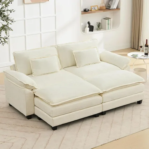 Miniatura 53 de Oprisen Sofá Seccional Modular, Cómodo Cloud Couch Sofá Seccional, Sofá Cama de Chenilla con Asiento Profundo con Almohadas Decorativas para Sala