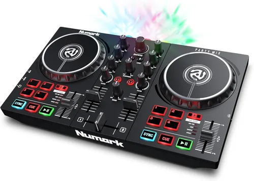 Miniatura 12 de Paquete de controlador DJ - Set DJ USB con luces de fiesta, 2 cubiertas, mezclador DJ, interfaz de audio y auriculares DJ - Numark Party Mix II