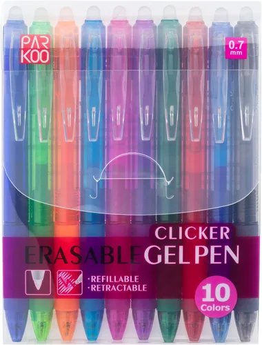 Miniatura 9 de ParKoo Bolígrafos de gel retráctiles borrables, punta fina de 0.028 in, tintas de colores surtidos para escritura de dibujos, paquete de 10