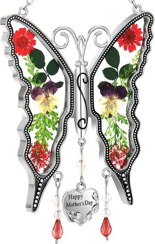Miniatura 17 de KY &BOSAM - Atrapa luz de vitral con mariposa de color, con la frase A special teacher. Campanilla para el viento, como regalo para la profesora