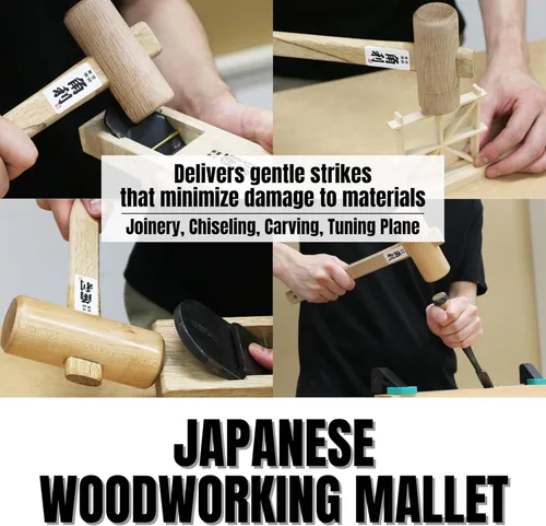 Miniatura 2 de KAKURI Martillo de madera japonesa de 36mm - Martillo pequeño de madera para carpintería, ebanistería, cincelado y tallado - Cabeza redonda