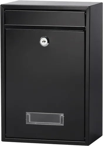 Buzón con cerradura de llave, buzones de bloqueo montados en la pared, caja de bloqueo de caída de pequeña capacidad para exteriores, color negro