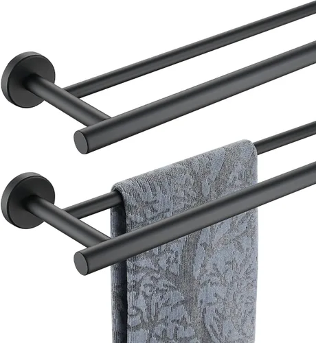 Miniatura 19 de JQK - Barra doble para toallas de baño, oro cepillado de 30 pulgadas, toallero de acero inoxidable 304 de 0.8 mm de espesor para baño, soporte