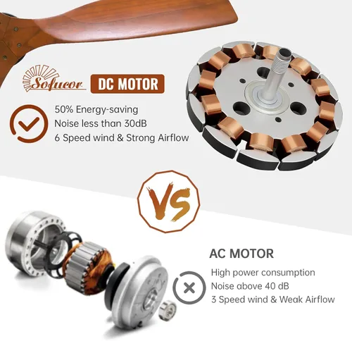 Miniatura 5 de Sofucor - Ventilador de techo moderno de madera maciza sin luces, de 60 pulgadas, con control remoto, 7000 CFM de alto flujo de aire, motor CC Con