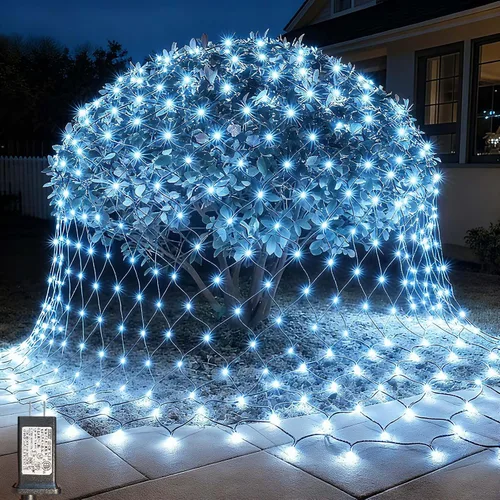 Miniatura 10 de LitHome Luces de red de Navidad de 14.8 x 5 pies, 300 luces LED de red blanca cálida, 8 modos de conexión, malla gigante impermeable de Navidad
