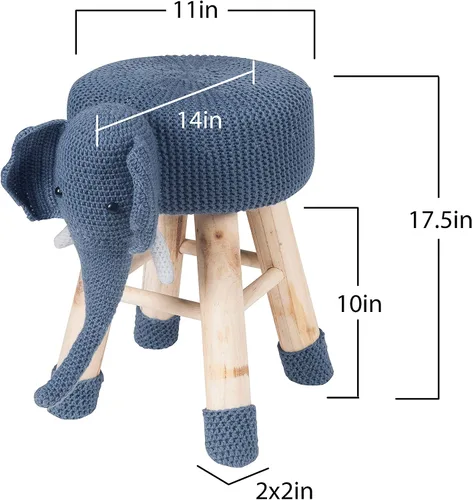 Miniatura 2 de AC Pacific Woodland - Taburete de elefante para niños, silla otomana de madera con temática de animales con tela de felpa suave, patas de madera