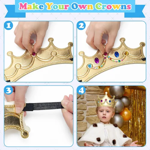 Miniatura 4 de Paquetes de 23/24 Coronas y Tiaras de Princesa de Espuma, Kit de Manualidades para Sombreros de Fiesta de Cumpleaños con Adhesivo de Diamante